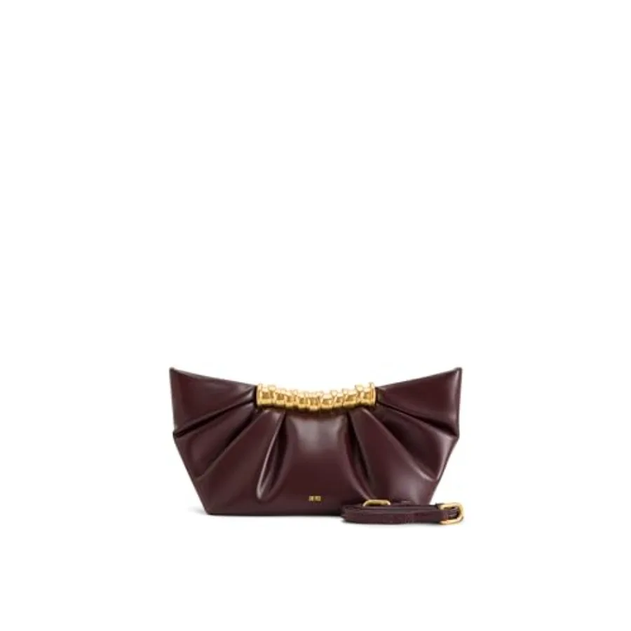 

Women's clutch for evening events, polyester pleated design in black, lightweight and structured with secure magnetic closure