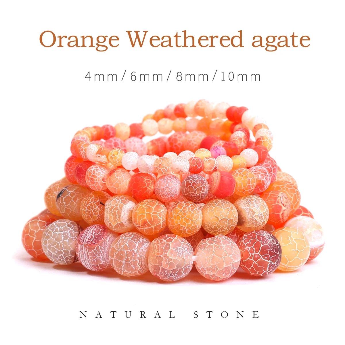 

Orange weathered agate Beads Cracked Veins Agates For Jewelry Making DIY Necklace Bracelet Earring 4/6/8/10mm