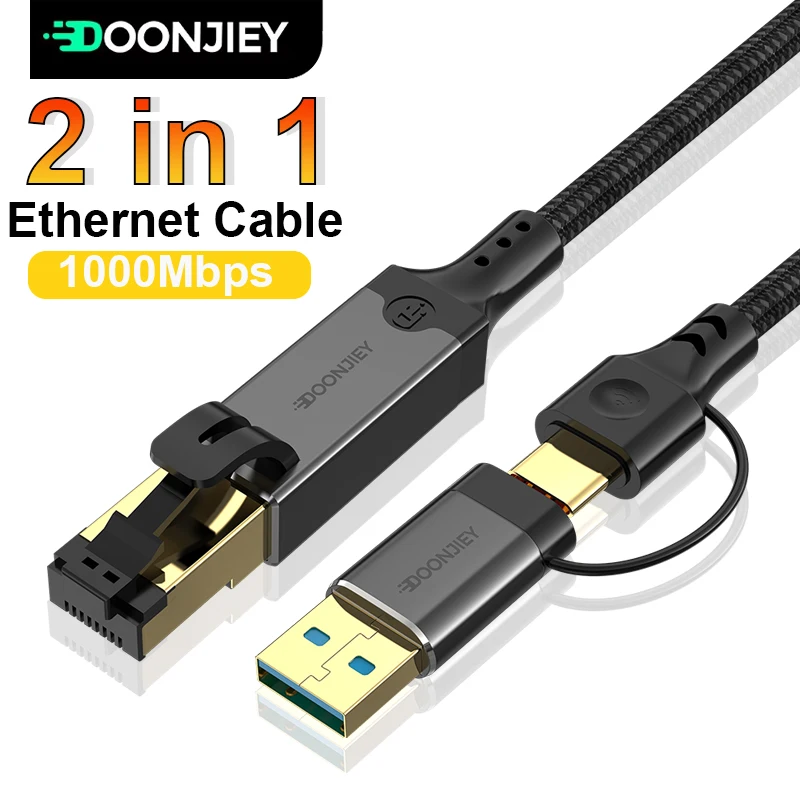 

Кабель USB-C — Ethernet 1000 Мбит/с, 2-в-1, USB/Type-C — RJ45, гигабитный сетевой адаптер для ноутбуков, ПК и мобильных телефонов