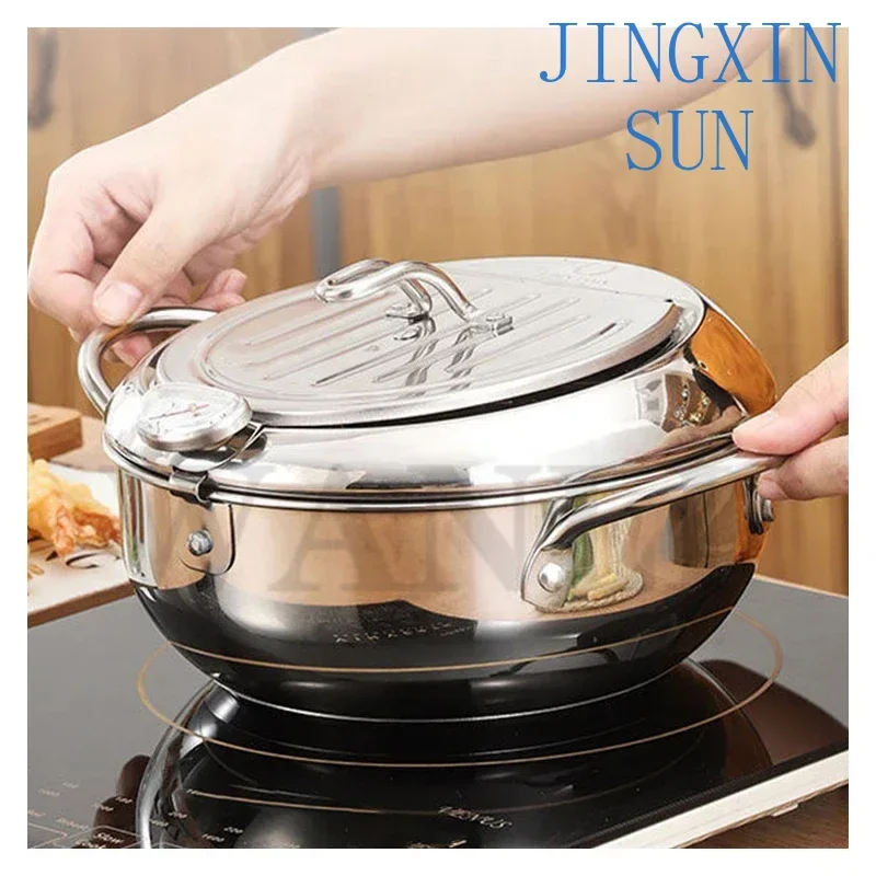Household 220v 304 Stainless Steel Tempura Fryer Temperature Control Fried Chicken Fried Pan Cooking Tool Gas Electric Stove Uni