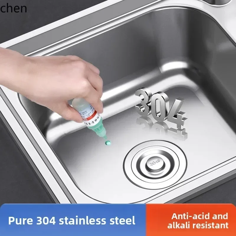 HYS Kitchen Double Sink Stainless Steel Thickened Household Wear-resistant Dishwashing Sink Double