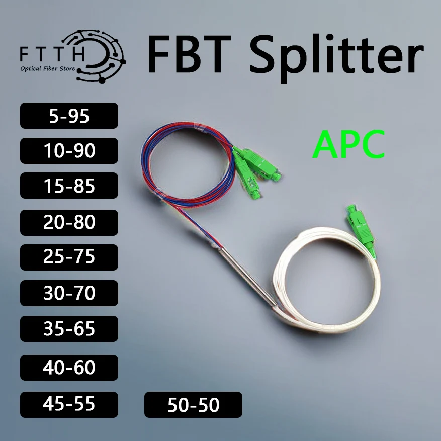 

6pcs Fiber Optic FBT Splitter SC APC 1x2 0.9mm With Connector Unbalanced Coupler Optional Split Ratio 45/55...Customized