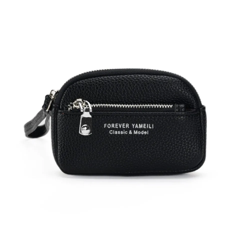 Solid Color Leather Coin Purse Lanyard Multi-function Soft Leather Wallet Cards Keys Lipstick Earphone Mini Clutch Bag Men Women