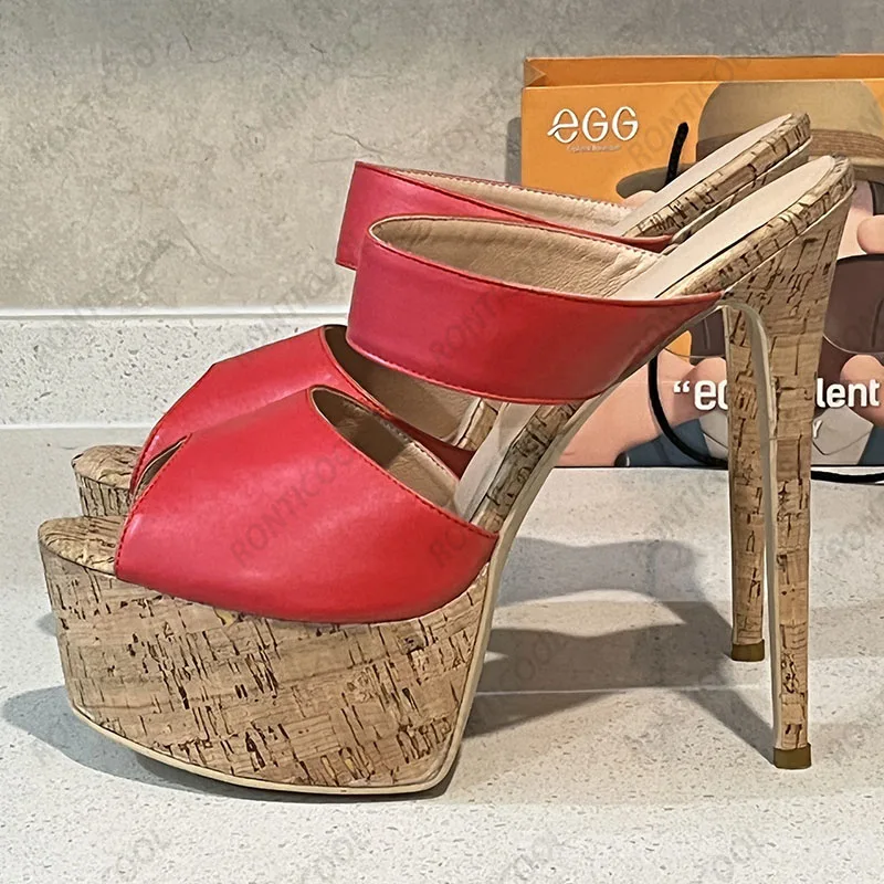 

Ronticool New Fashion Women Summer Platform Mules Sandals Sexy Stiletto Heels Peep Toe Boutique White Party Shoes US Size 5-20