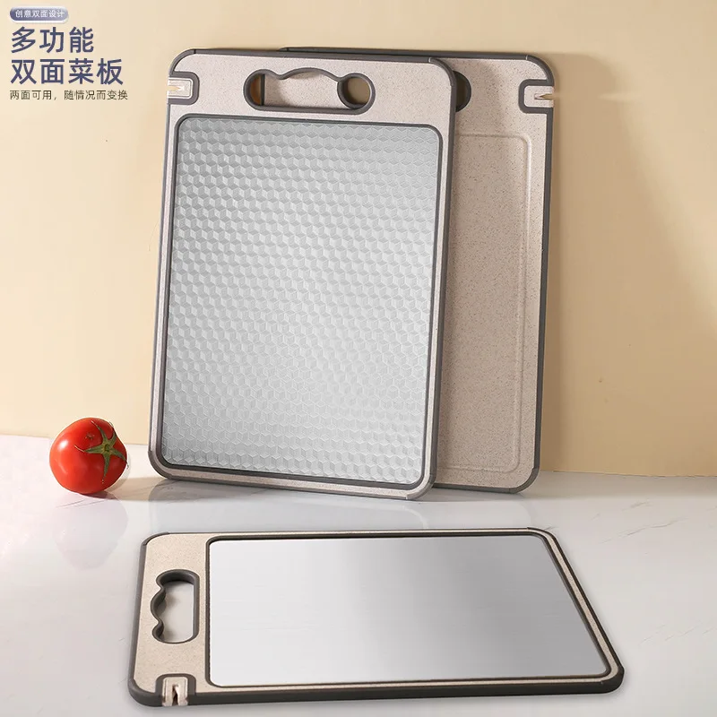 1pcs Stainless Steel Cutting Board Double Sided Chopping Board for Kitchen Scratch Resistant Anti-Slip Silicone Edges