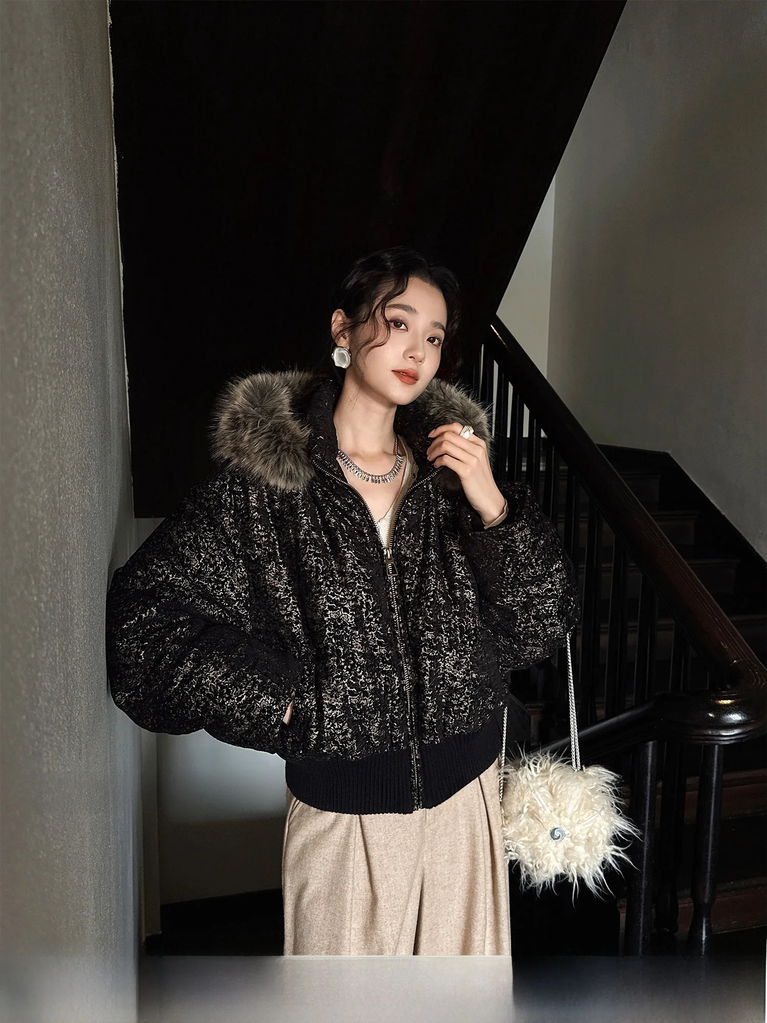 

Зимнее пальто Sanji Bla Flower ort down Jaet для женщин, 90% пух, с меховым воротником, новое, с принтом в китайском стиле, из шелковой ткани, для повседневной носки