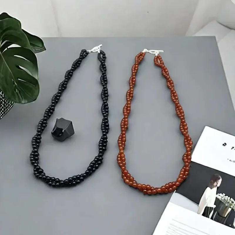 New necklace agate stone beaded winding multi-layer simple high sense temperament Internet celebrity collarbone chain