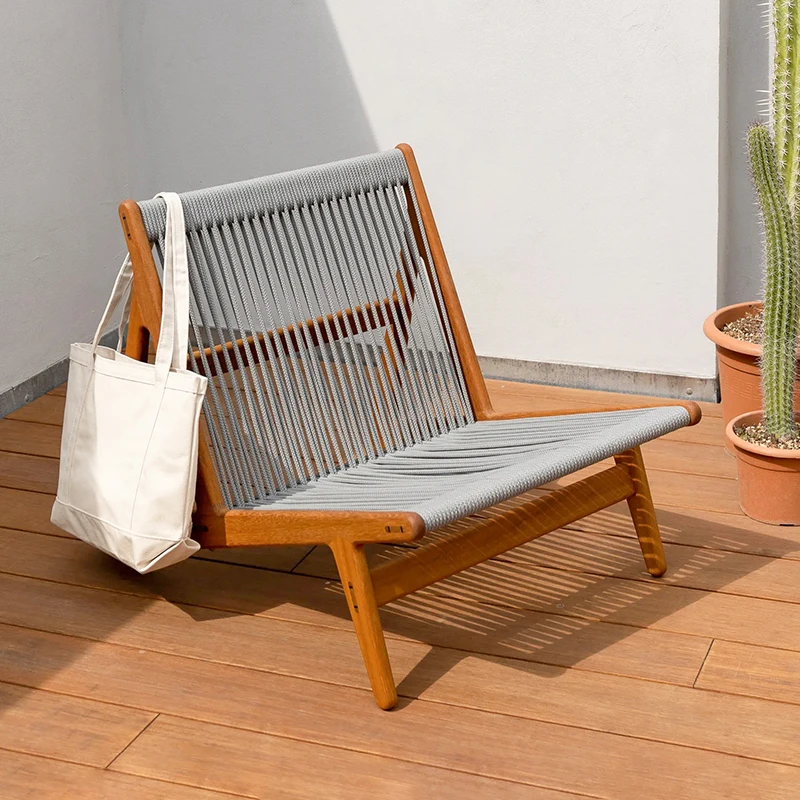 #Modern Leisure Outdoor Teak Sofa Chair Balcony Garden Waterproof And Sunscreen Villa Patio Resorts Rope Weaving Furniture