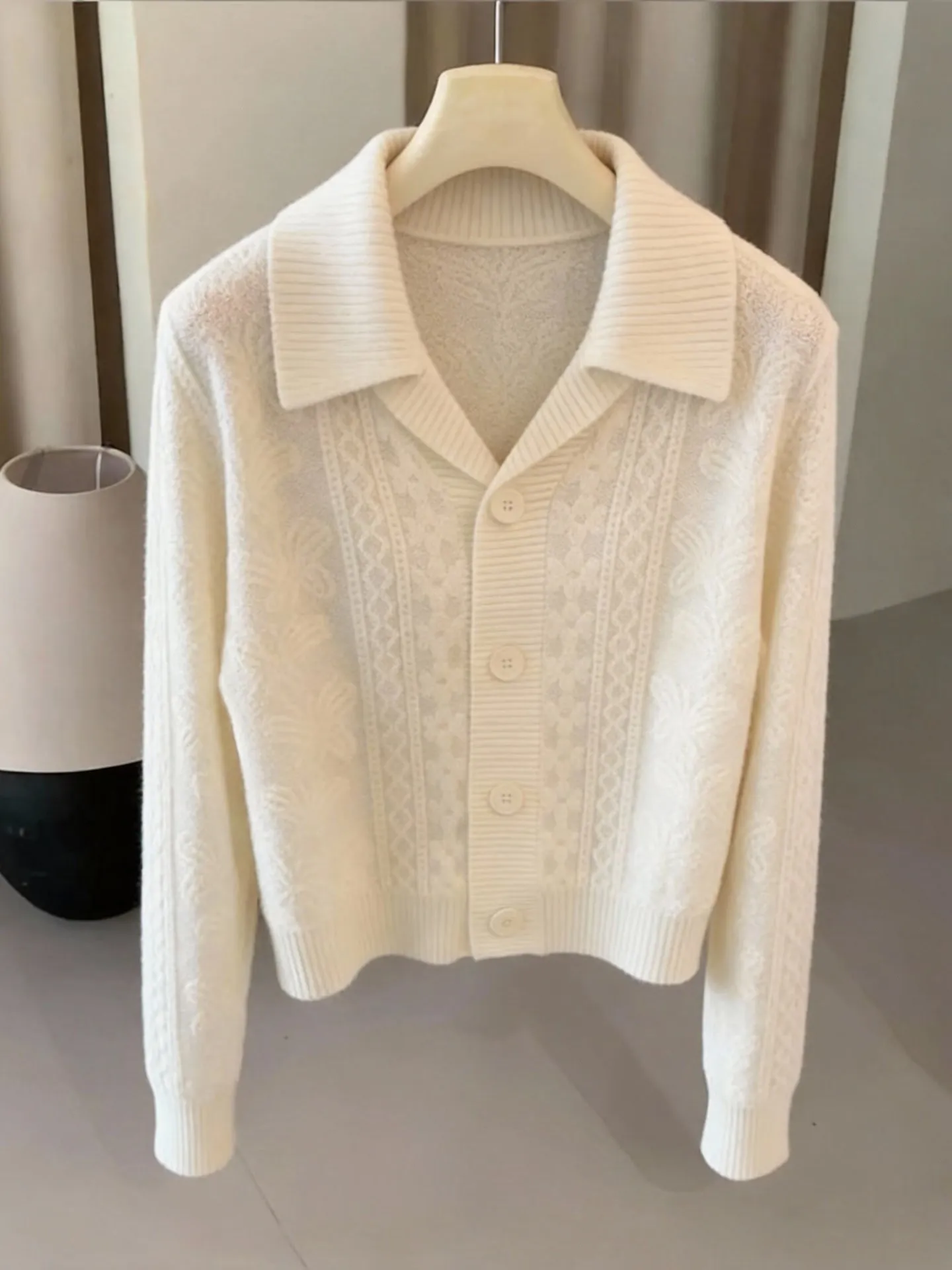 

Korean Sle Soft Plaid Knitted Open Cardigan Casual Faionable Loose Fit Slimming Outerwear Women's Commute Straight Tube K...