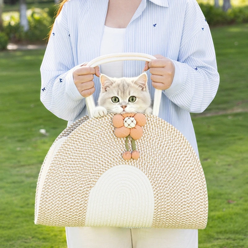 Daily Travel Bag with Double Top Handles for Small Animals, Soft Woven Carry Bag for Outings, Commuting, and Routine 37JD