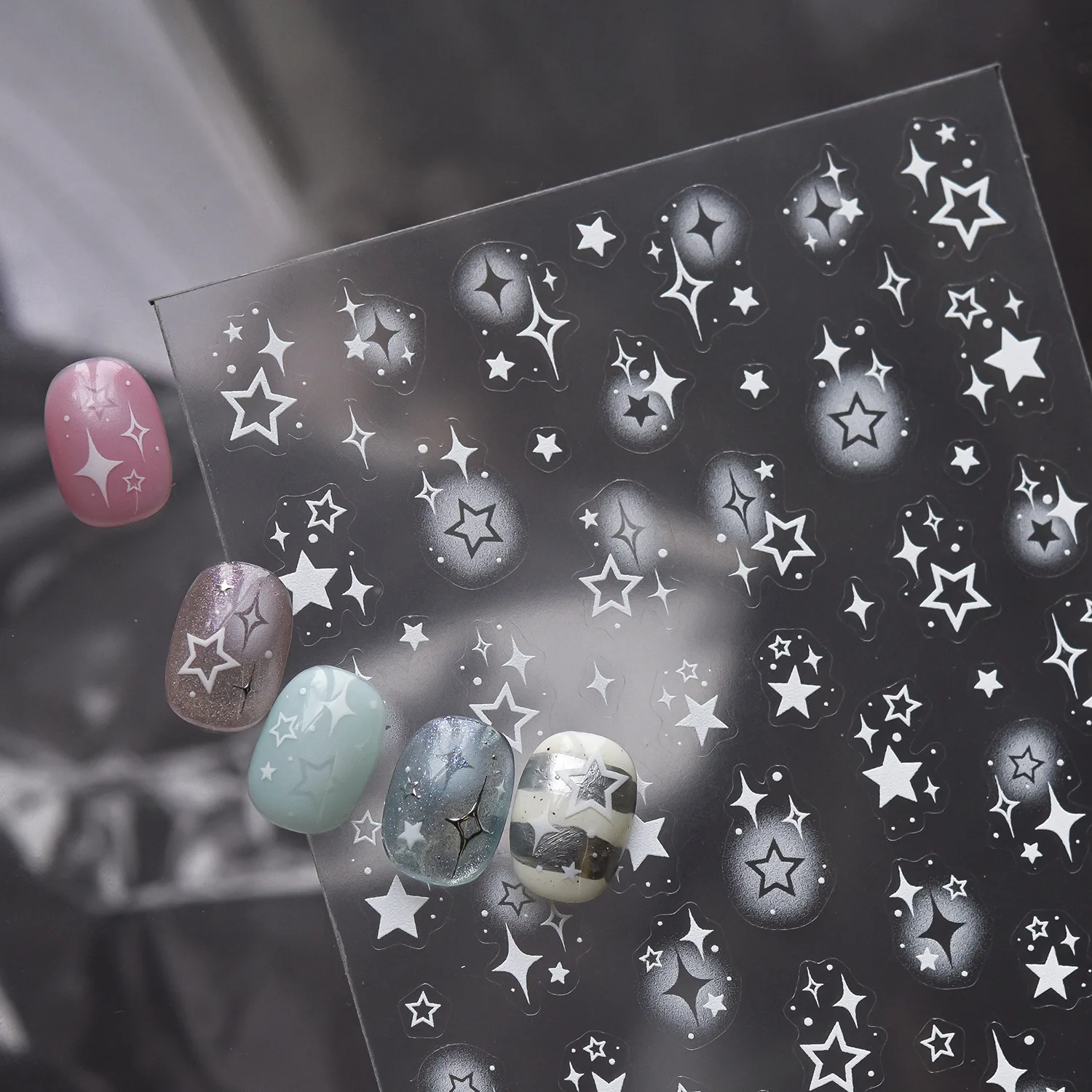 Thin Transparent White 5-Pointed Star Asterism Cluster Nail Art Stickers Simple Pentagram Starlight Decals Manicure Accessories