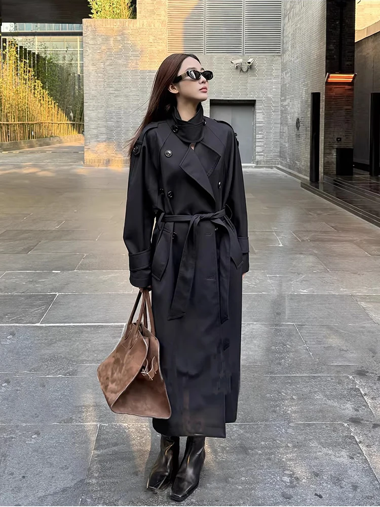 Lautaro Spring Autumn Oversized Khaki Long Grey Trench Coat for Women Double Breasted Loose Casual Korean Fashion Overcoat 2024 41 Se9f64114551b47cc851c00de889b0eeev