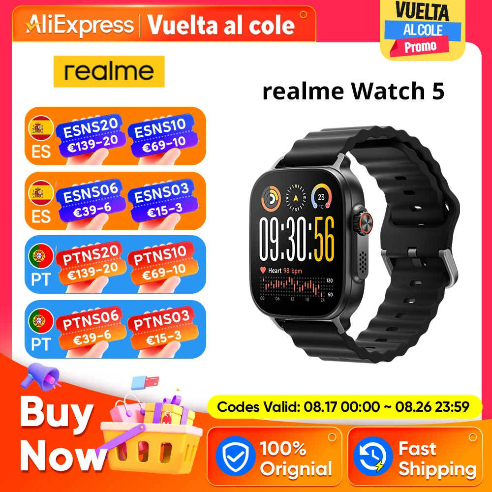 Versión global realme Watch 5 Smartwatch Brújula y GPS independiente con 5 GNSS…