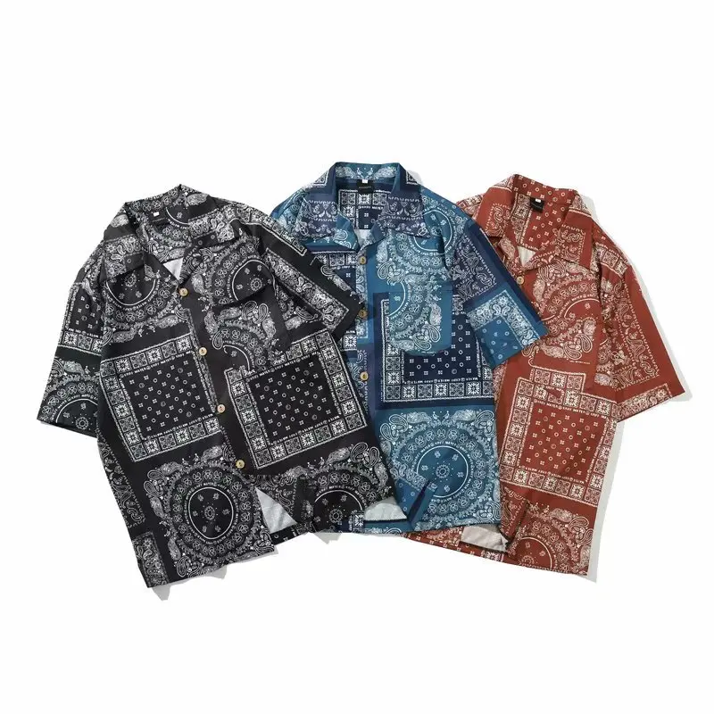 

Retro Short Sleeve Button-Up Shirt Men's Loose Casual Half Sleeve Summer Large Size Hip Hop Printed No Iron Treatment