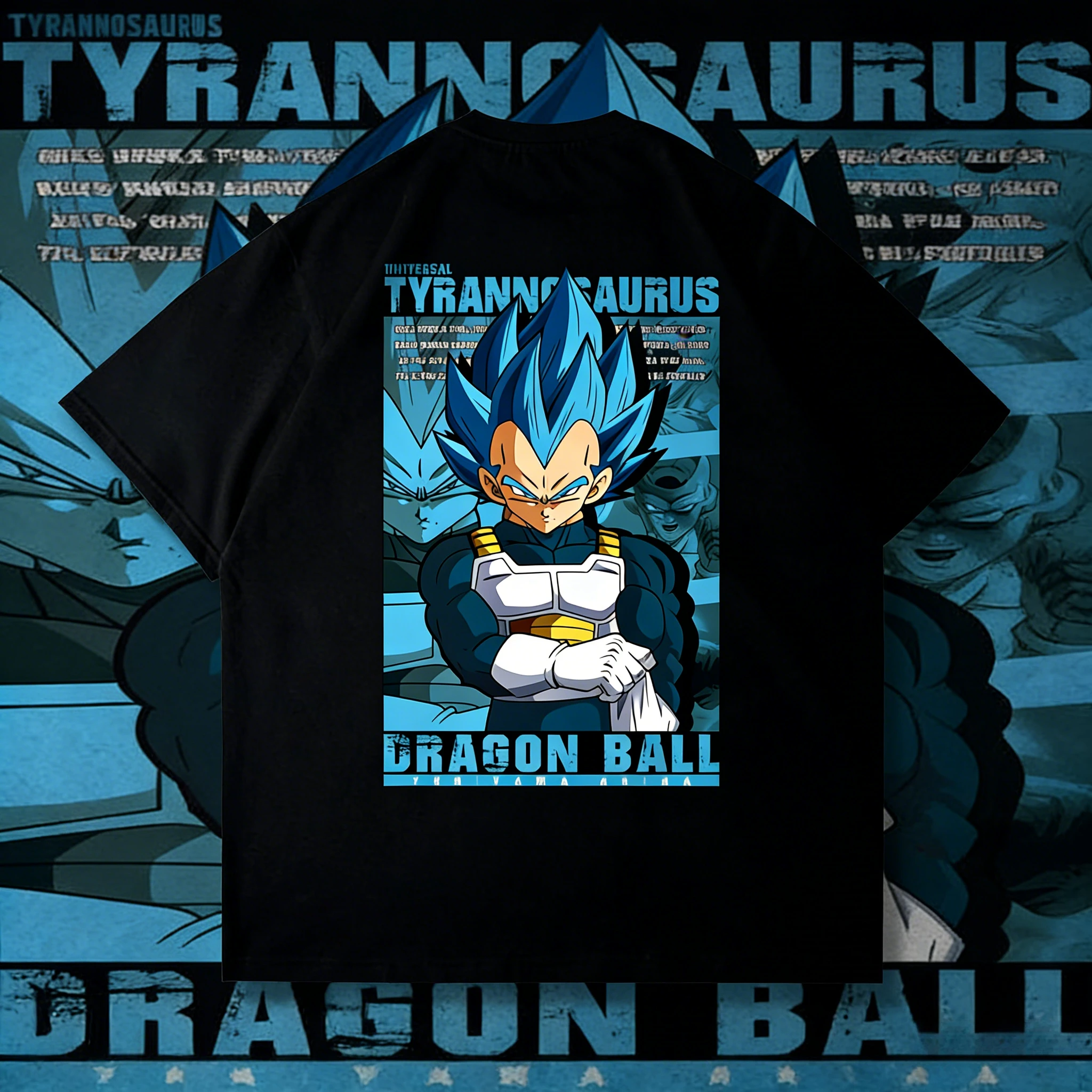 

2026 Summer Dragon Ball Oversized T-shirt High Quality 100% Cotton Vegeta Blue Print Unisex Retro Casual Tee for Adults Kids