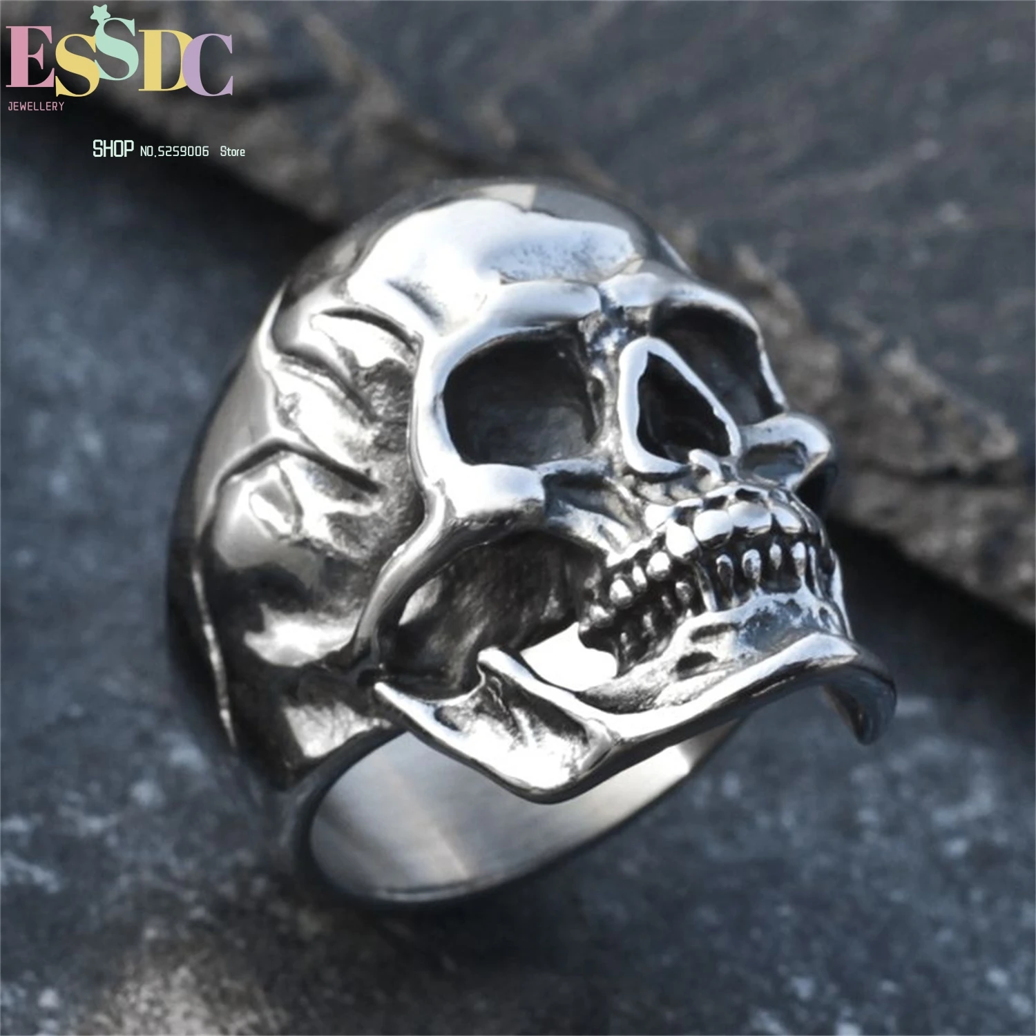3D Skull Titanium Steel Ring For Men Punk Rock Hip Hop Vintage Street Adjustable Unisex Bold Fashion Jewelry