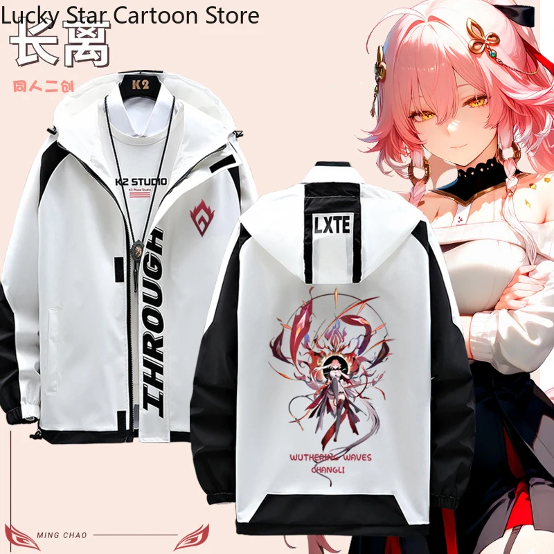 

Wuthering Waves Changli Cosplay Round Neck Hoodie Coat Zipper Jacket Casual Long Sleeved Tops Men Women Clothing Game Anime