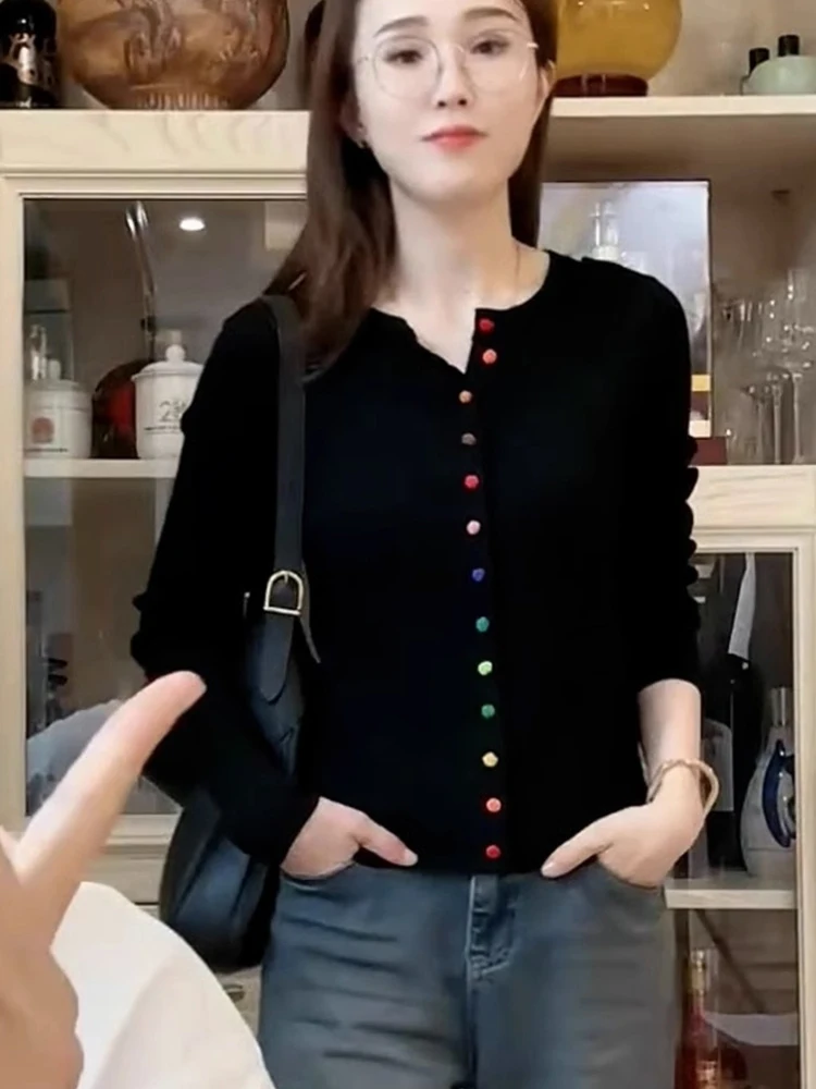 

Длинный вязаный свитер на пуговицах Све, осенний повседневный удобный утягивающий шерстяной кардиган, модный низкий круглый оленький