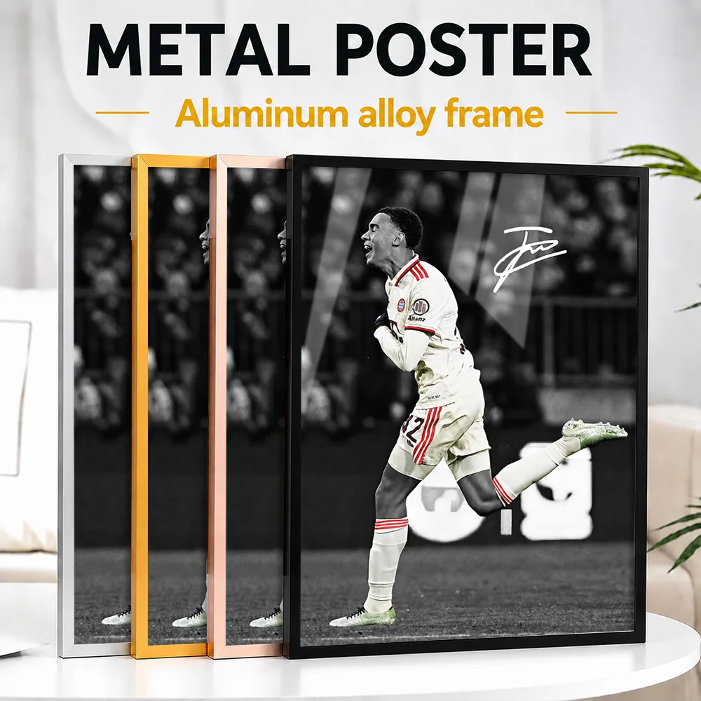 Jamal Musiala Goal Celebration Metal Poster With Aluminum Alloy Frame Personalized Photo Bold Action Style Wall Art For Study