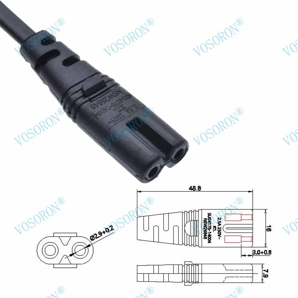 IEC 320 C8 Male Plug to C7 Female Connector AC Power Cord , Type Figure 8 Power Extension Cable