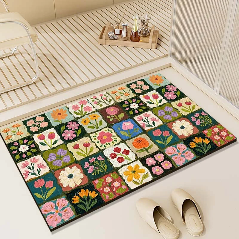 VIKAMA Cute Flower Anti Slip Quick Drying Bath Mat Super Absorbent Carpet Bathroom Kitchen Home Decoration Floor Mat