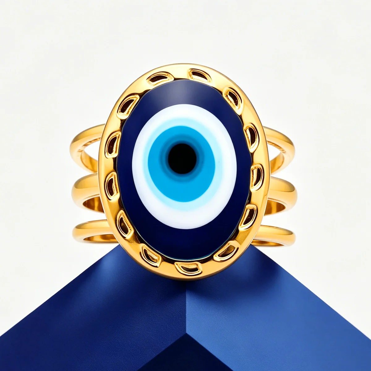 Lucky Amulet Turkish Evil Eye Stainless Steel Women Open Ring Adjustable 18K Gold Plated Boho Punk Protection Jewelry Gift
