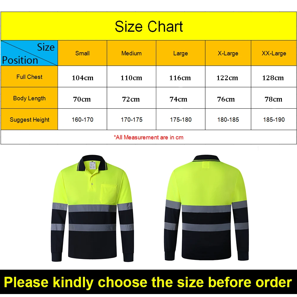 ANSI Class 2 Hi Vis Shirts Yellow Navy Long Sleeve Reflective Polo Shirt Safety Work Shirt for Construction Men