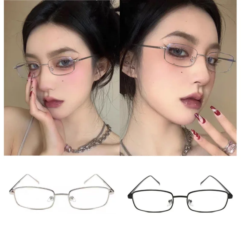 Y2K Harajuku Small Square Frame Glasses New Fashion Women Retro Metal Eyeglasses Clear Spectacle Decorative Anime Eyewear