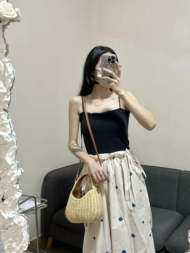 UXST Rattan Woven Basket Bag Beach Holiday Hollow Out Letter Straw Bag Summer INS Popular Handbag Handmade Plaited Crossbody Bag