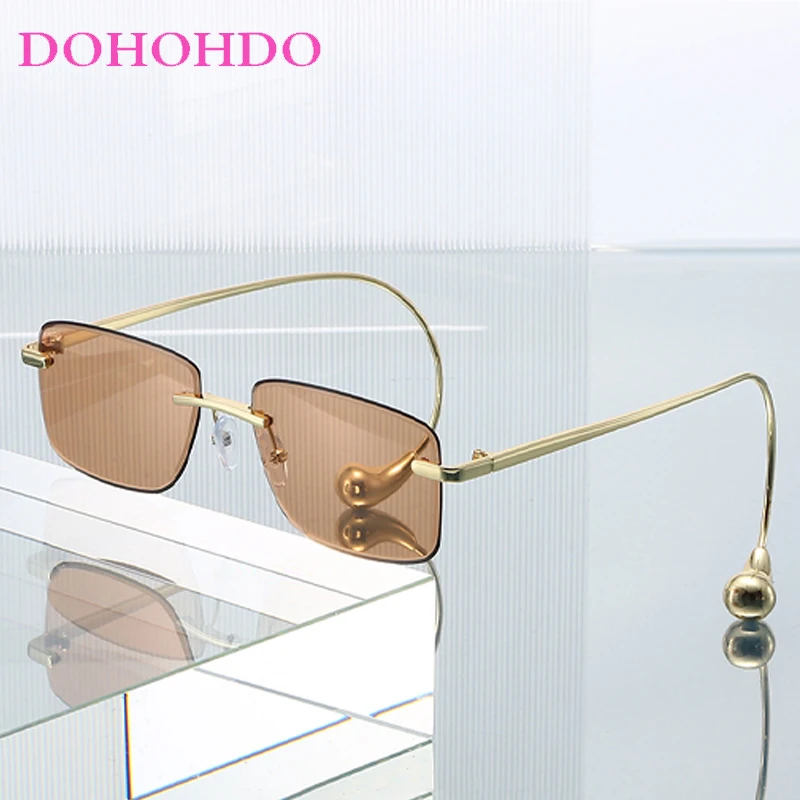 

Luxury Trendy Metal Rimless Square Sunglasses Women Men Brand Designer Sun Glasses Summer Traveling Driving Shades UV400 Lunette