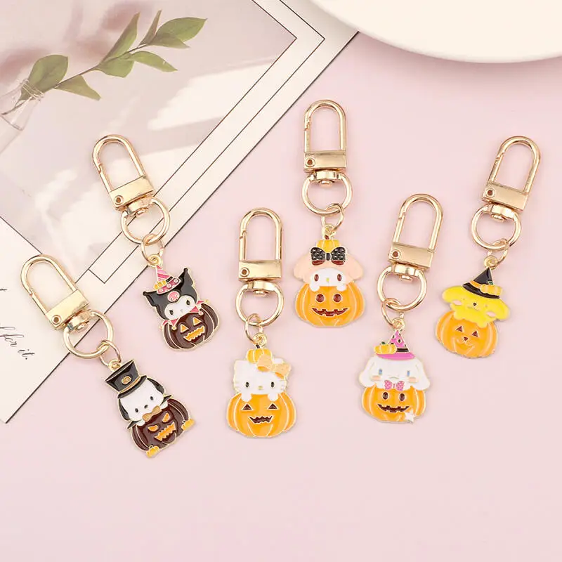 

Sanrio Hello Kitty Cinnamoroll Kuromi Cartoon Wacky Pumpkin Devil Metal Material Waterproof Keychain Small Pendant Bestie Gift