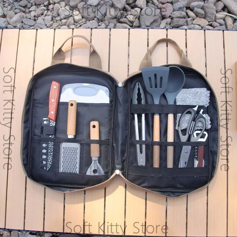 Outdoor kitchen utensils Portable picnic cookware Camping self-driving tour Stainless steel knives Ten-piece tableware set