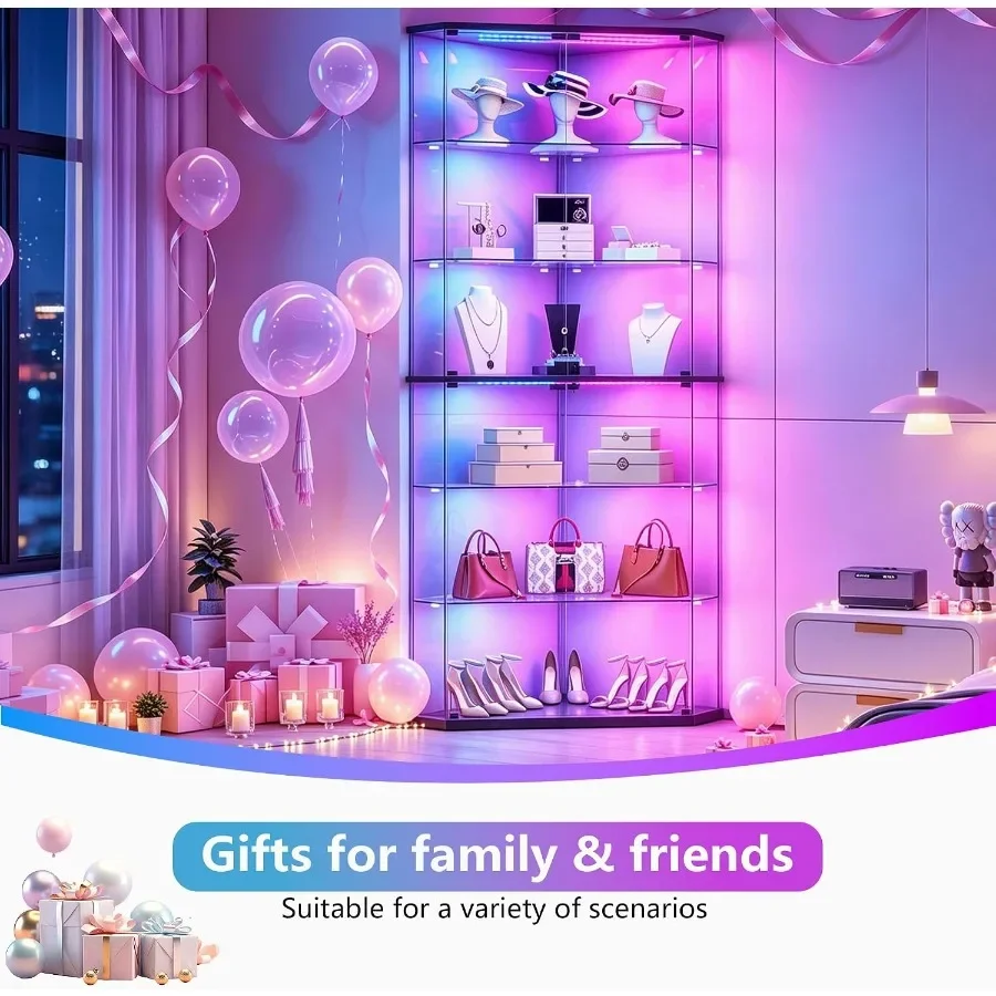 6-Tier Corner RGB LED Glass Display Cabinet with Human Sensor view 4