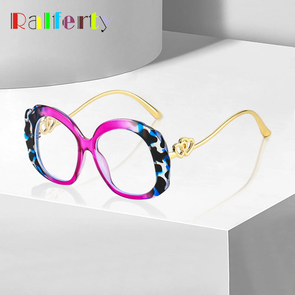 العصرية المتضخم النظارات الإطار للنساء الذهب القلب إطارات نظارات مستديرة 2025 مكافحة الضوء الأزرق نظارات الكمبيوتر ليوبارد طباعة #2