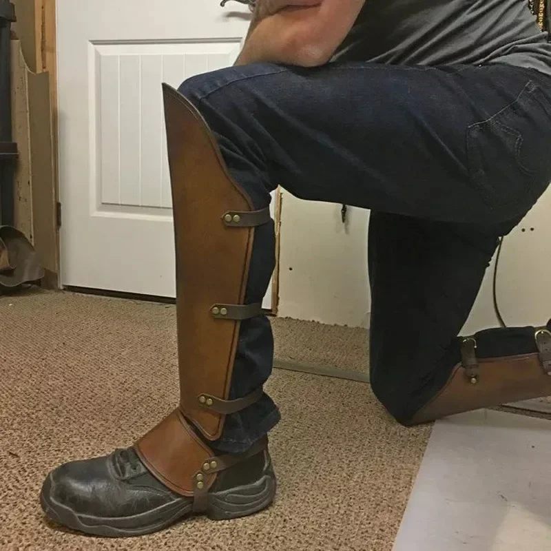 medieval-steampunk-couro-perna-gaiter-vintage-sapato-spats-bota-cobre-guerreiro-cavalier-soldado-traje-armadura-metade-chaps-leggings