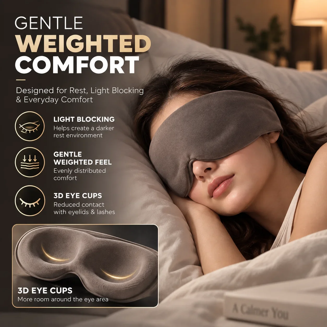 135g Weighted Sleep Mask 3D Eye Cups Light Blocking Soft Breathable Sleeping Eye Mask for Men Women Travel Home Office