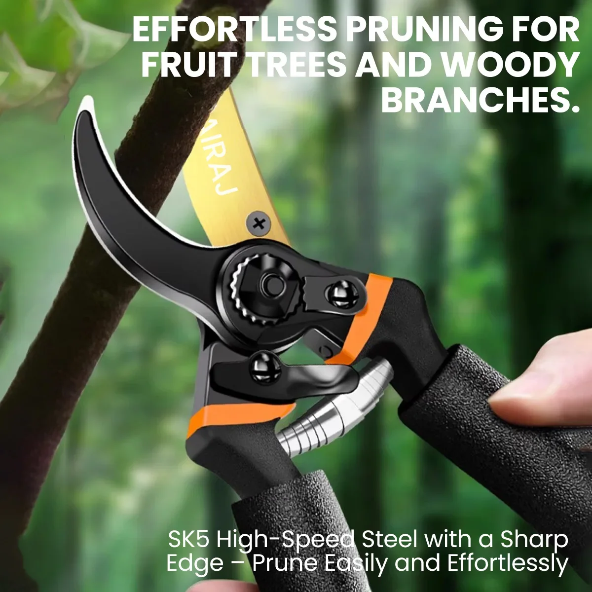 Tijeras de podar AIRAJ de 8,5 pulgadas con hoja SK5, tijeras de podar para bonsái, árboles frutales, flores, tijeras de podar, mangos ergonómicos antideslizantes
