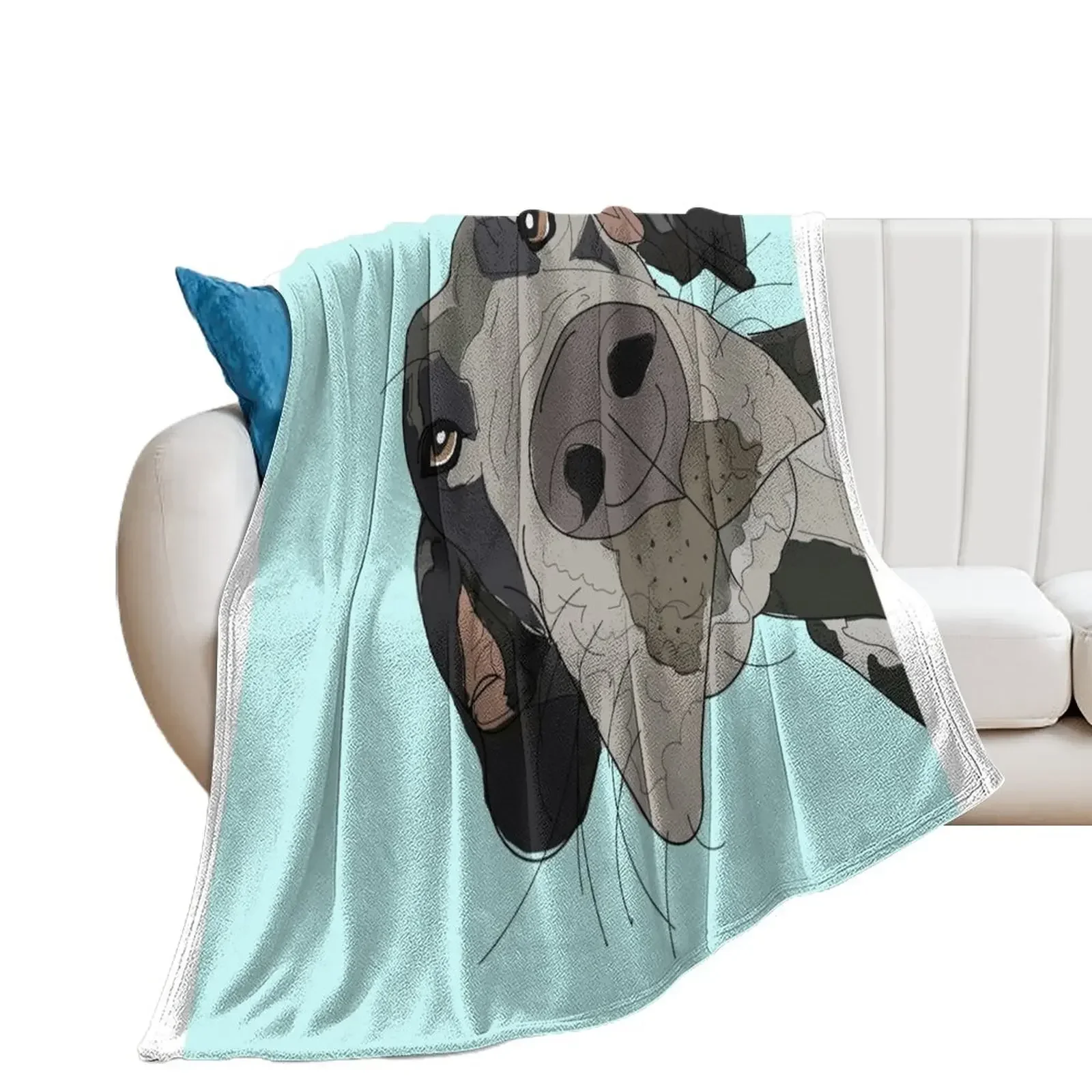 

Great Dane In Your Face (teal) Throw Blanket Warm Soft Luxury Brand Blankets