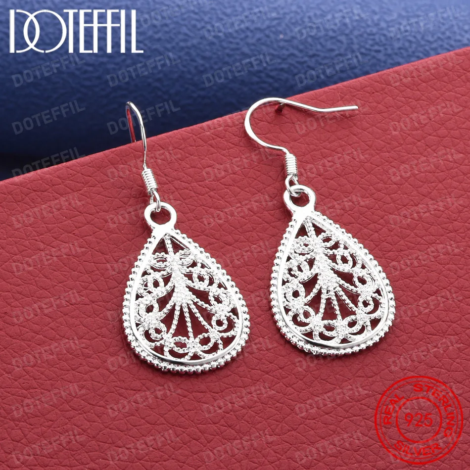 Exquisite 925 Sterling Silber Filigran-Arbeit Offene Tropfen-Ohrringe – Stilvolles Schmuckgeschenk für Hochzeiten von Frauen