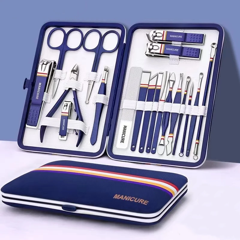9-19 piezas set de cortaúñas de acero inoxidable con bolsa plegable, kits de manicura, tijeras, herramienta de belleza