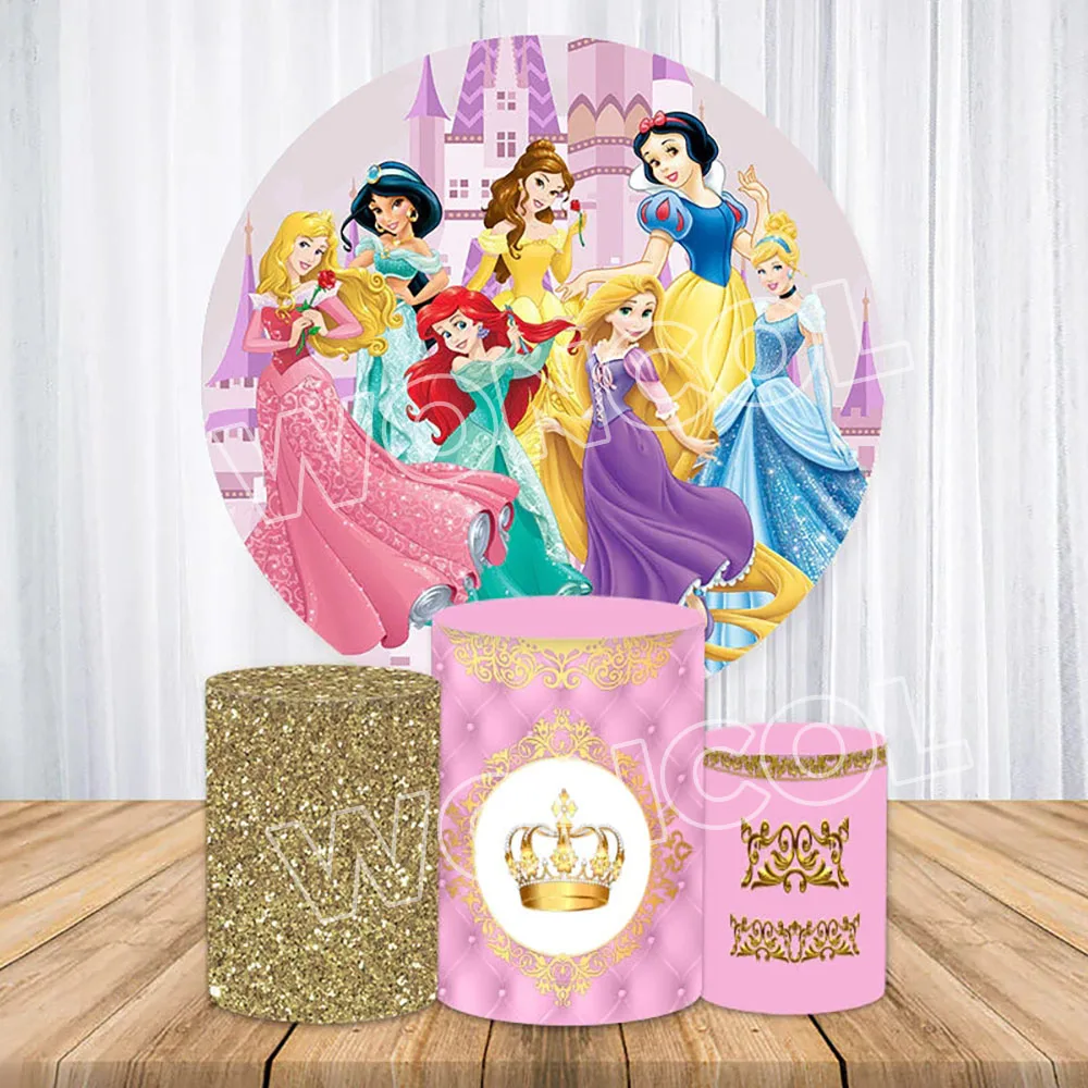 Disney princesa redonda pano de fundo aurora ariel belle rapunzel cinderela neve branca pano de fundo princesa aniversário cilindro capa prop