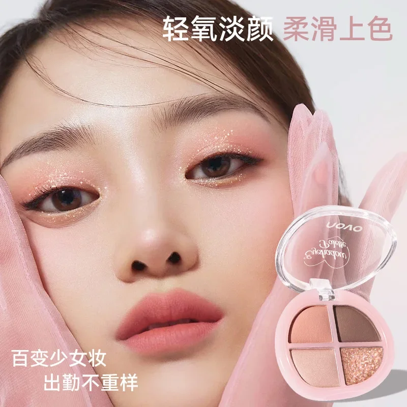 Palette di ombretti a 4 colori, finiture opache e luccicanti, tavolozza per trucco impermeabile e resistente e versatile |   Trucco occhi scintillante