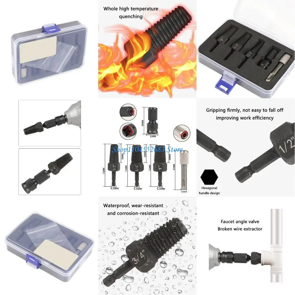 

Y6GD 1set/5pcs Strength Steel Broken Screw Extractor Universally Tool For Drill Compatible Fastener Screw Removers 1/2inch 3/4in