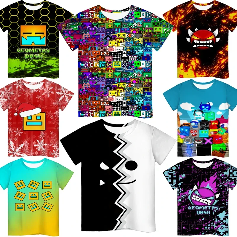 Geometria irritada traço impressão 3d t camisas meninos meninas dos desenhos animados anime tshirts da criança crianças jogo camisetas crianças camise