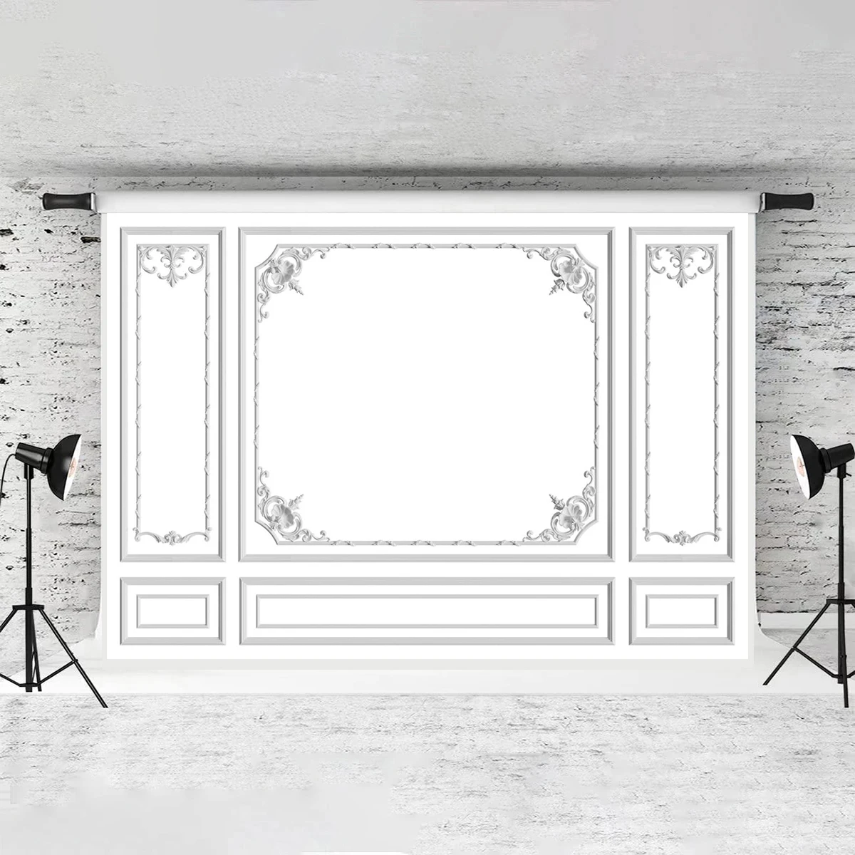 8x6FT Classic White Background Backdrop Medieval Wall Decorations Photography Party Background European style Room Decor Banner