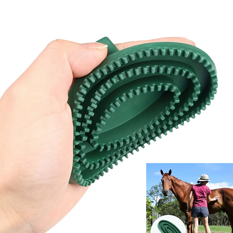 Cepillo de limpieza de masaje de goma para caballos, herramienta duradera para desenredar, artículos esenciales para el cuidado ecuestre, cuidado de mascotas, 1 ud.
