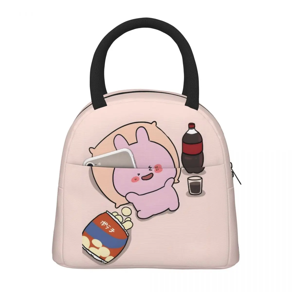 Asamimichaan Cute Asamimi Large Lunch Bag for School Waterproof Picnic Thermal Cooler Insulated Lunch Box Women Kids Tote Bags