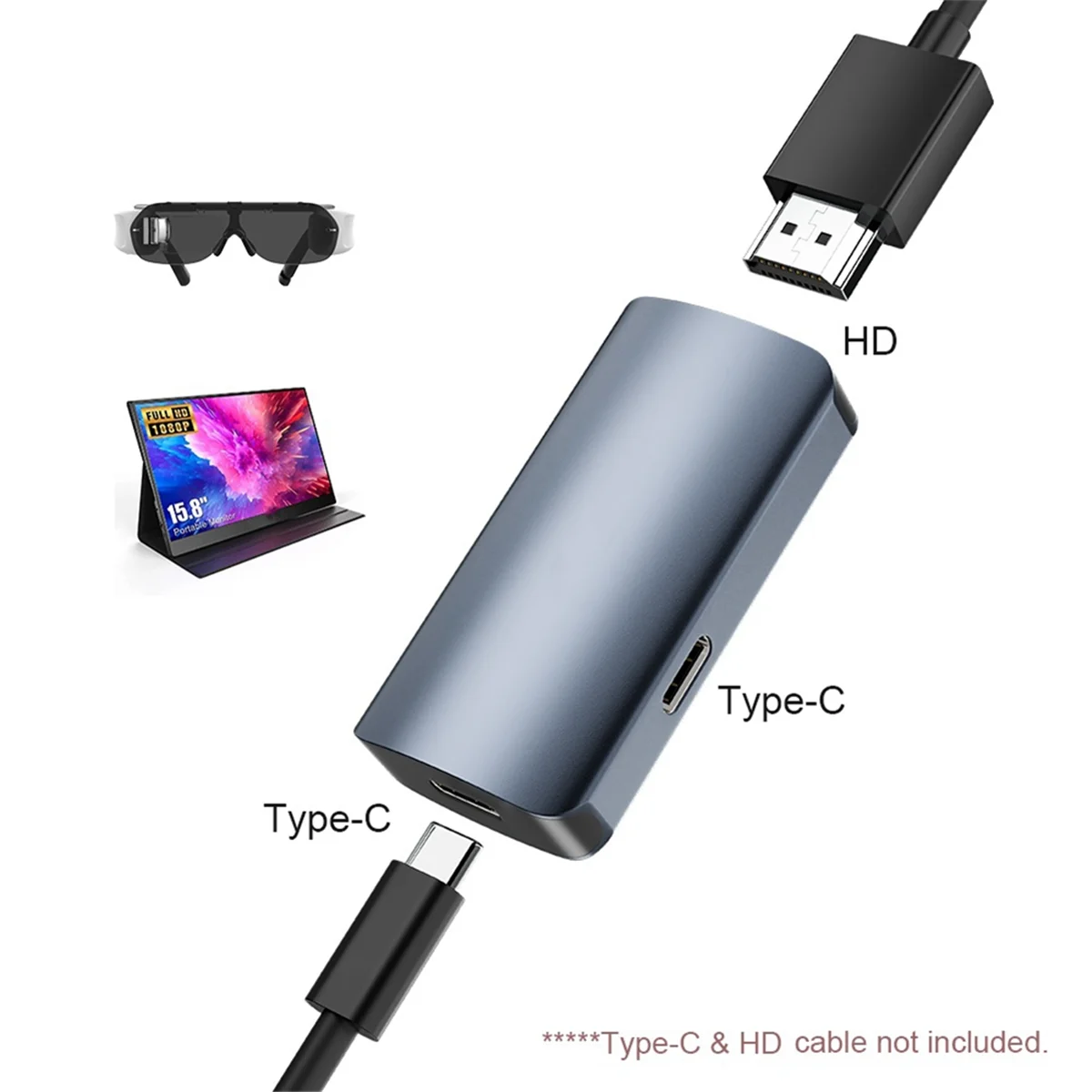 B47C HDMI-متوافق مع محول النوع C 4K60HZ متوافق مع RayNeo، XREAL Air، Rokid Air، قاعدة التبديل، قاعدة سطح البخار