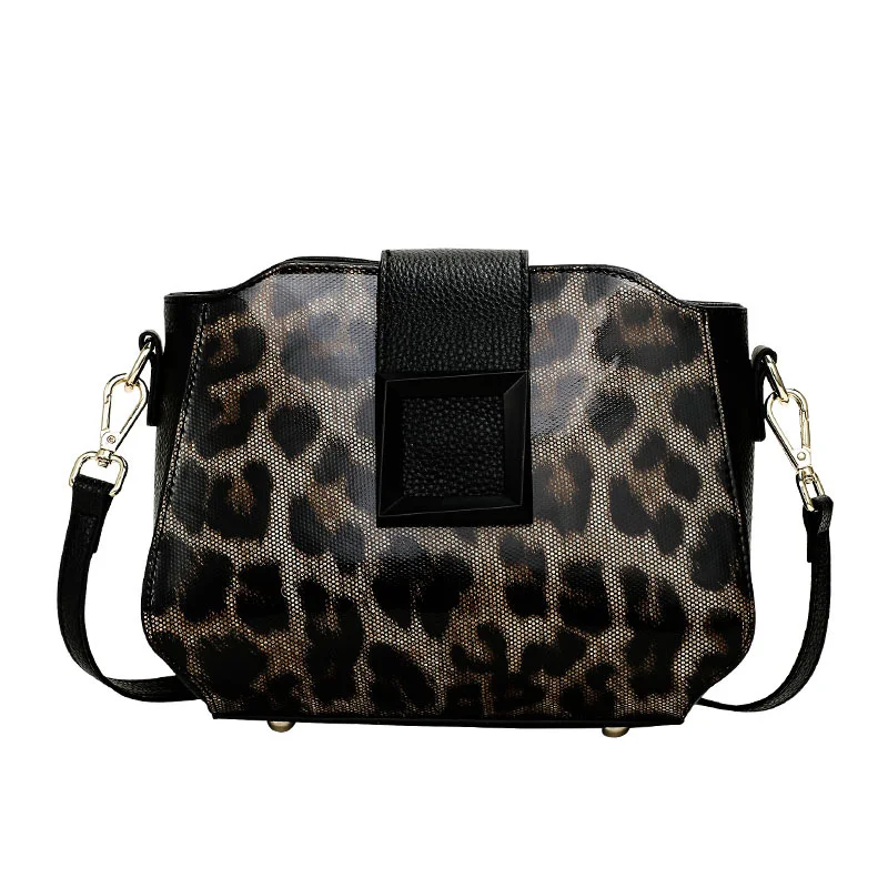 Aidrani   Fashionable leopard print single shoulder diagonal cross women's bag, round mini cowhide bag