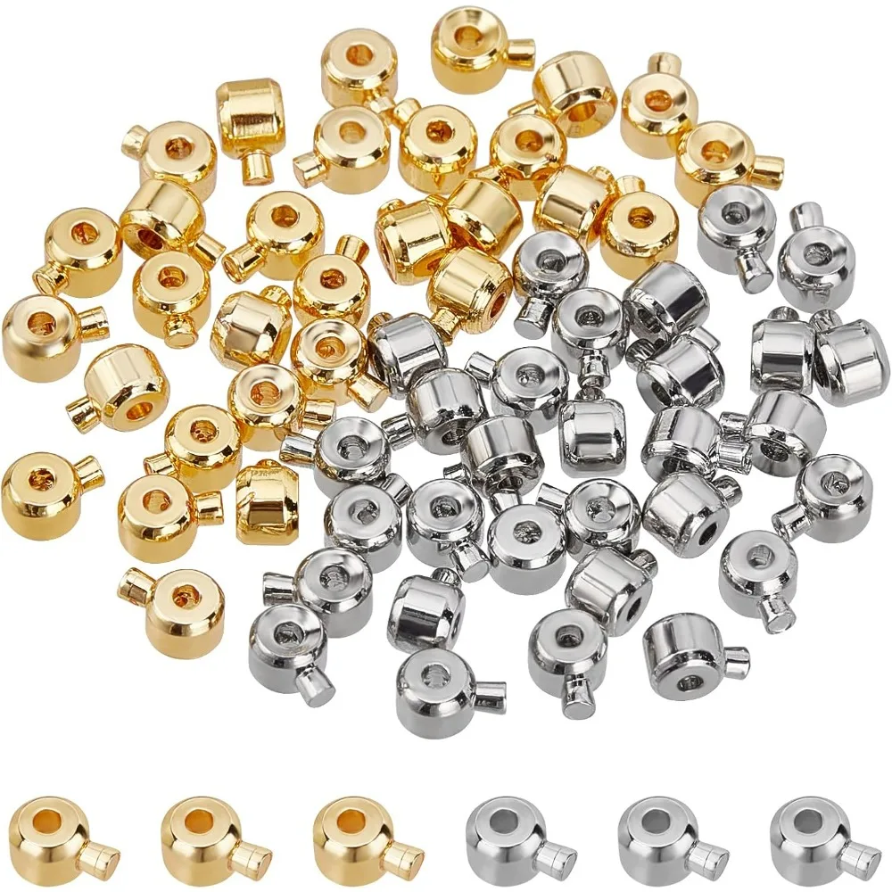 60 Pcs Brass Crimp Beads, Loose Rondelle Spacer Beads Metal Irregular Shape Crimp Charms Accessories for Bracelet Necklace